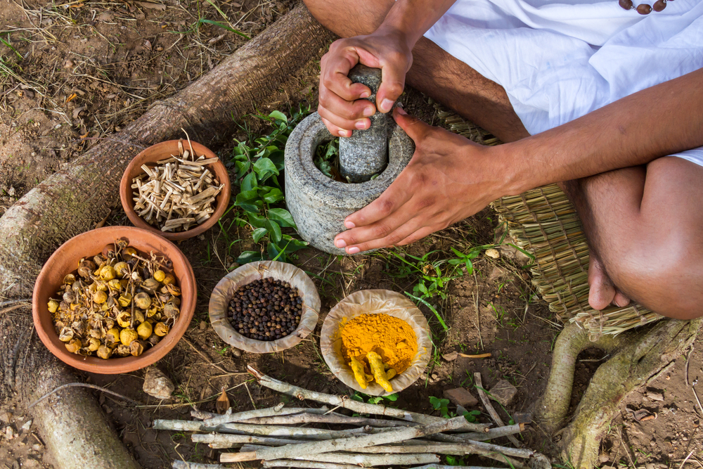 Ayurveda herbs and traditional tools